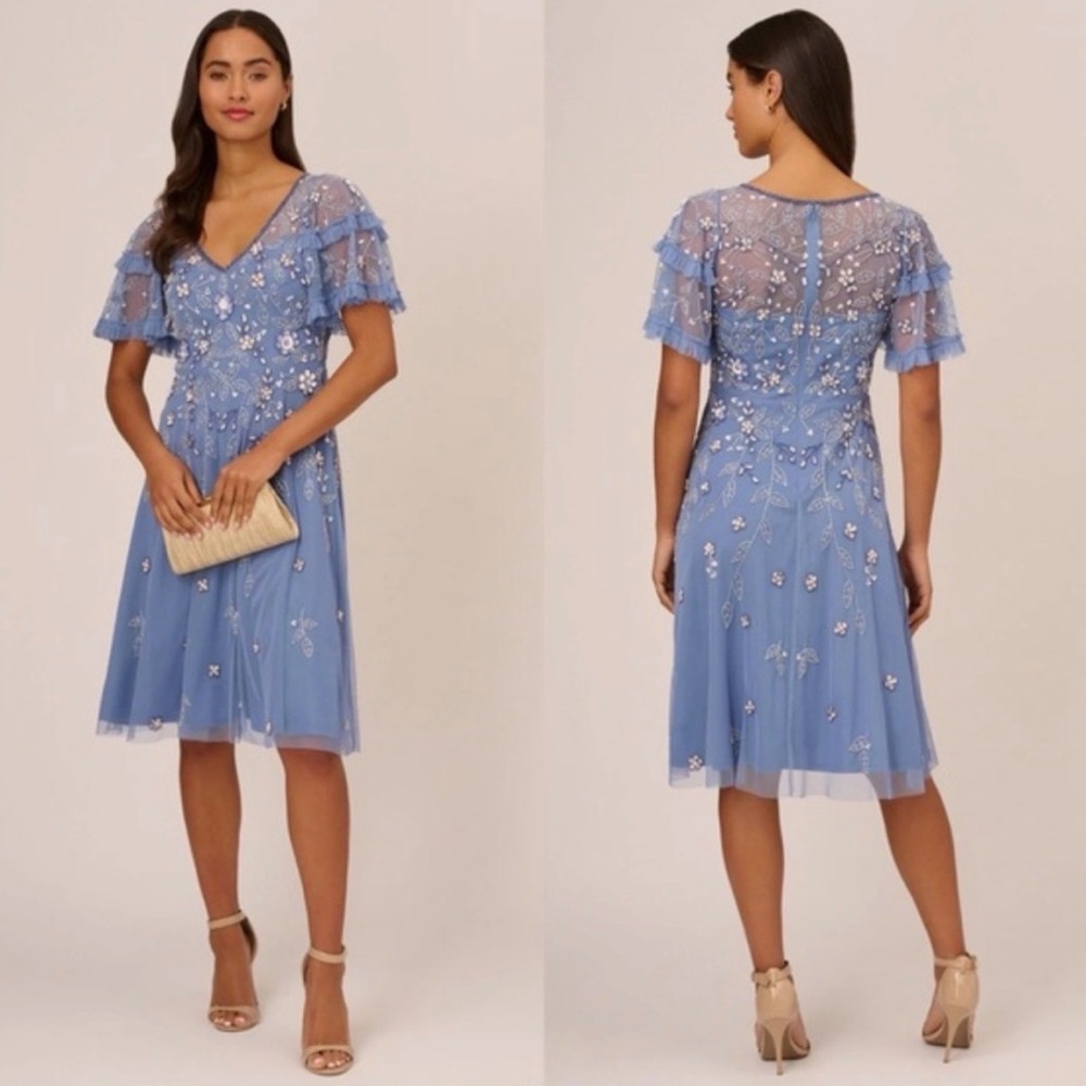 Adrianna Papell Blue Floral Embroidered Midi Dress - Picture 15 of 15